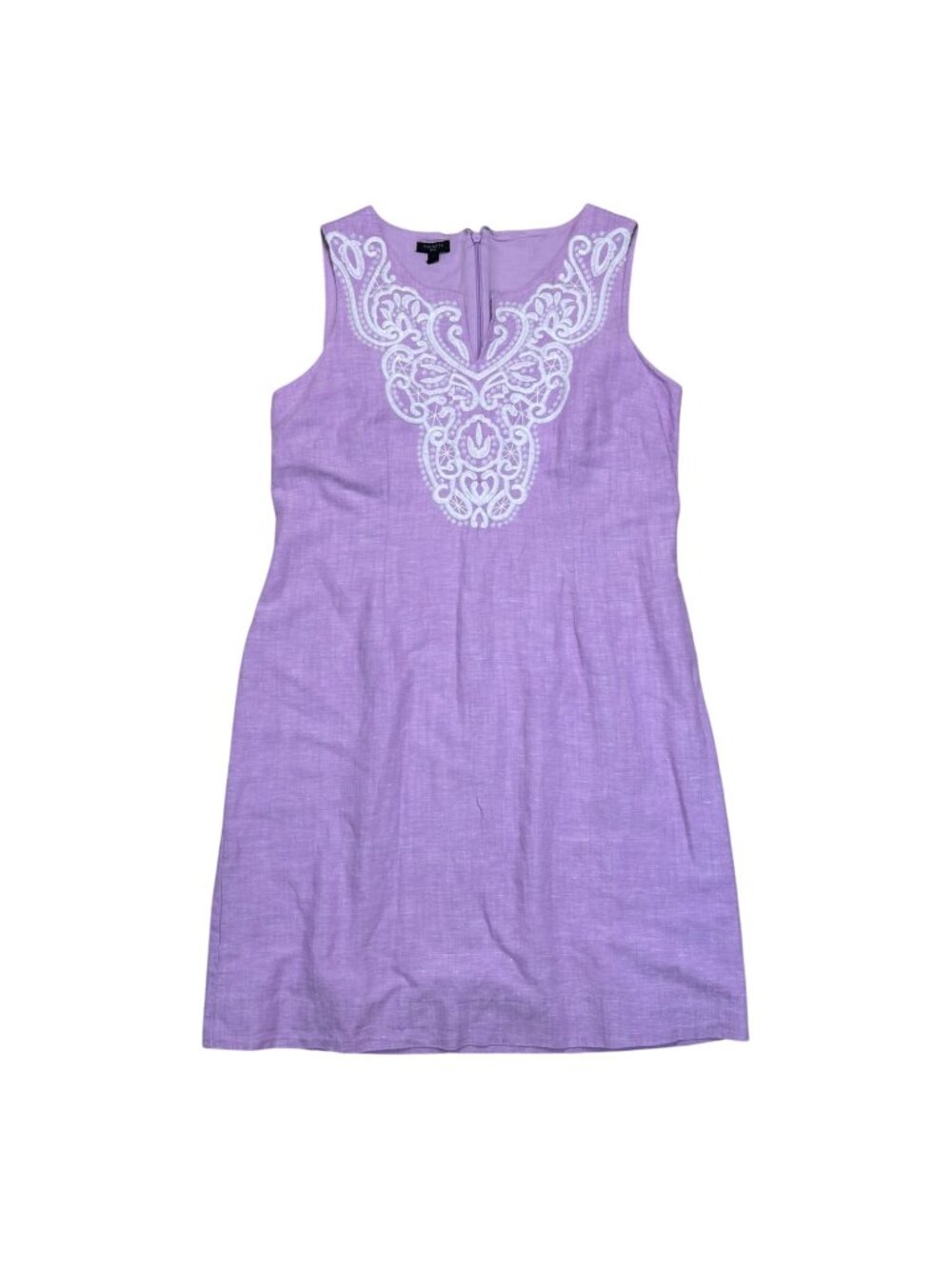 Talbots 6P Purple Embroidered Floral Linen Cotton Shift Dress Travel Resortwear